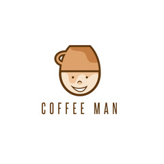 cartoon coffee man with cup on head vector design template