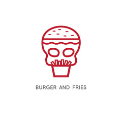 burger, fries and skull simple vector illustration