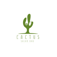 cactus and fork negative space vector design template