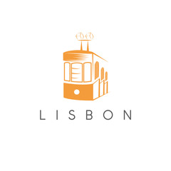 Lisbon Portugal tram landmark vector design template