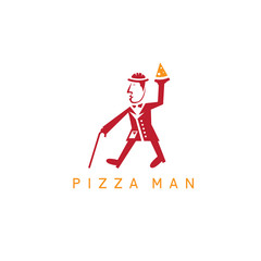 gentleman with cane and pizza slice vector design template
