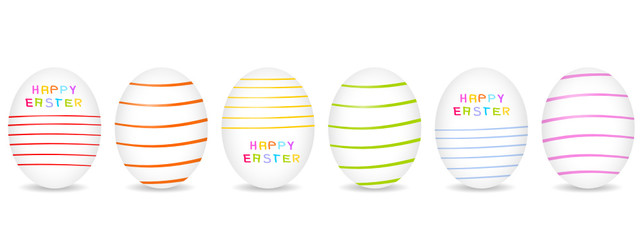 verschiedene bunte Ostereier Gruß Frohe Ostern Happy Easter Reihe Band Banner 