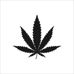 Cannabis marijuana leaf simple , silhouette icon on background