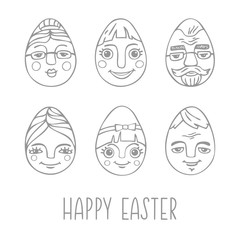 Collection of Easter eggs with hand drawn family portrait