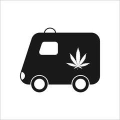 Marijuana delivery truck simple , silhouette icon on background