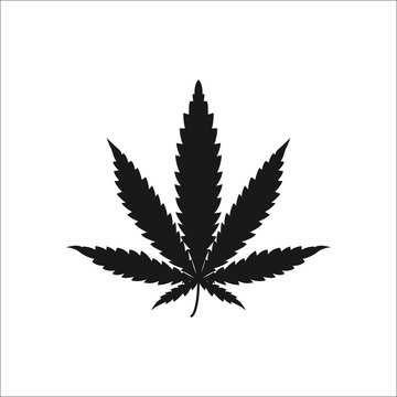 Cannabis Marijuana Leaf Simple , Silhouette Icon On Background