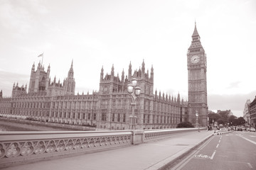 Fototapeta na wymiar Big Ben and Houses of Parliament; Westminster; London in Black and White Sepia Tone