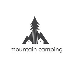 Template logo with camping tent,mountains and tree. Vector illustration for adventure theme