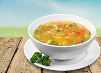 Soup on the plate.