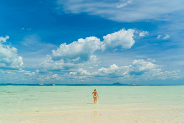Fototapeta na wymiar woman on the Thai beach of Poda island