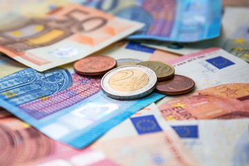 Euro money banknotes and coins