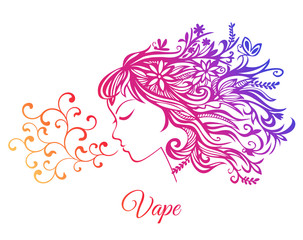 A young beautiful girl who exhales the curls of a couple isolated on a white background.