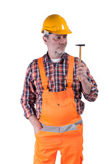 Handwerker mit Latzhose und Helm, verschiedene Gesichtsausdrücke