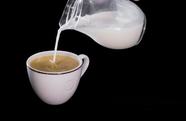 milk poured in a Cup of coffee.