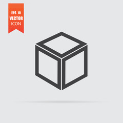 Cube icon in flat style isolated on grey background.