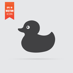 Duck icon in flat style isolated on grey background.