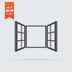 Open window icon in flat style isolated on grey background.
