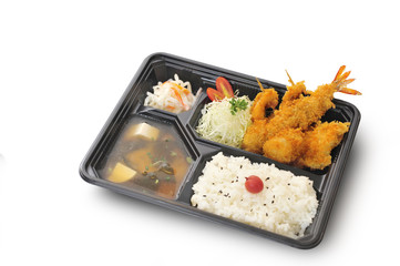 solated and clipping path of seafood deep fried set in bento box set.