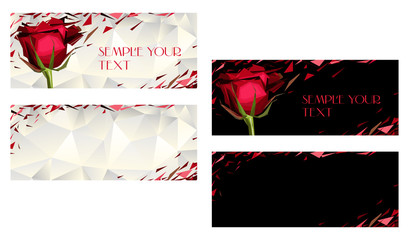 Greeting card,invitation or banner with a red rose made of geometric shapes