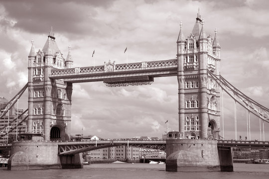 Tower Bridge in sepia tone, London