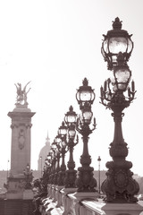 Fototapeta na wymiar Lampposts on Pont Alexandre III Bridge in Paris, France