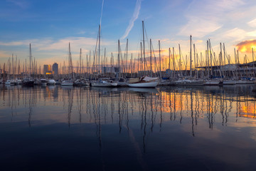 Barcelona Port Vell with Sailboat