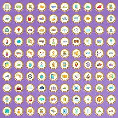 100 delivery icons set in cartoon style