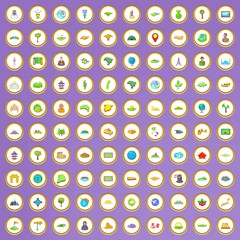 100 earth icons set in cartoon style