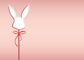 Fototapeta premium Paper easter bunnys. Heads of a rabbits on a sticks with a bows and ribbons. Empty place for text or advertising. Greeting card 