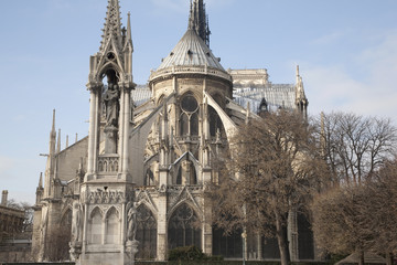 Notre Dame Cathedral Church in the Snow in Winter in Paris, France