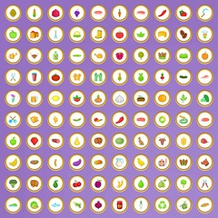 100 farm icons set in cartoon style