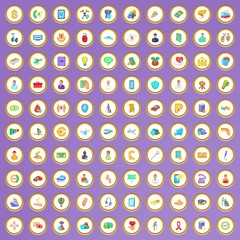 100 insurance icons set in cartoon style