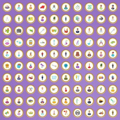 100 job icons set in cartoon style