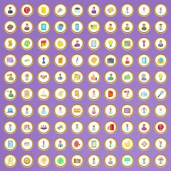 100 job contract icons set in cartoon style