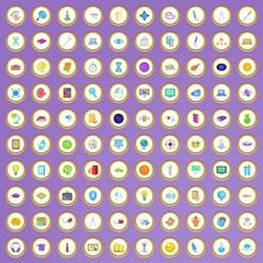 100 knowledge icons set in cartoon style