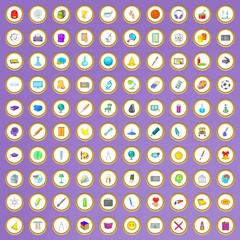 100 learning icons set in cartoon style