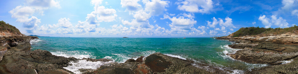 Panorama of tropical rock beach at samet island in thailand