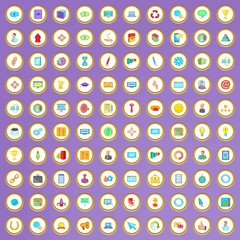 100 management icons set in cartoon style