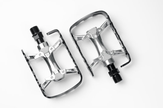 aluminum bicycle pedals on white background