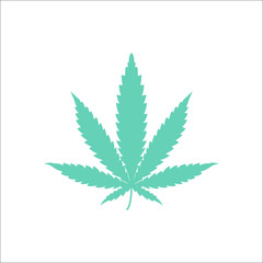 Cannabis marijuana leaf simple flat icon on background