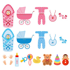 Set for newborn on white background