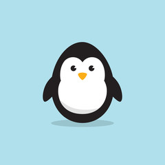 Egg Shaped Penguin Character for Easter day, Easter eggs paint. A Cute Penguin character on sky blue background Flat design vector illustration.