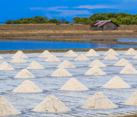 Salt fields by sea water evaporation in Thailand