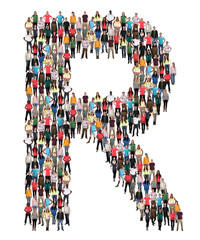Buchstabe R Alphabet Leute Menschen People Gruppe Menschengruppe