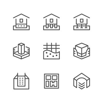 Set Line Icons Of House Foundation