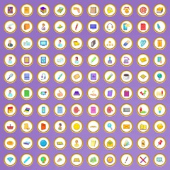 100 office document icons set in cartoon style