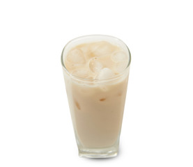 Isolated and clipping path of tea with milk in glass.
