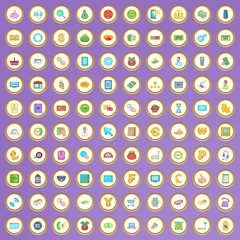 100 payment icons set in cartoon style