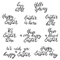 Hand drawn lettering phrases. Easter congratulations. Vector illustration.