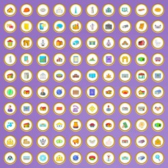 100 real estate concept icons set in cartoon style